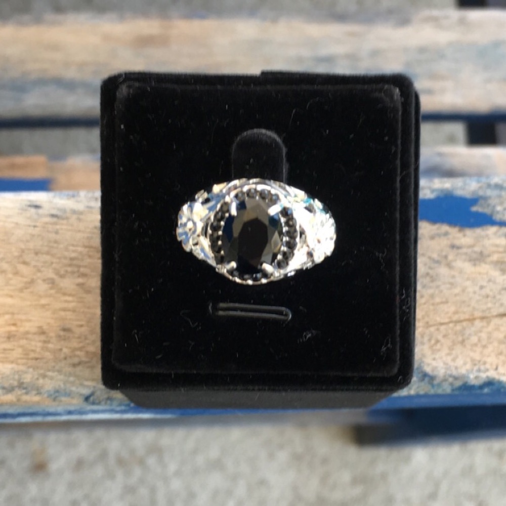 Black Silver Filled Ring Sz 6